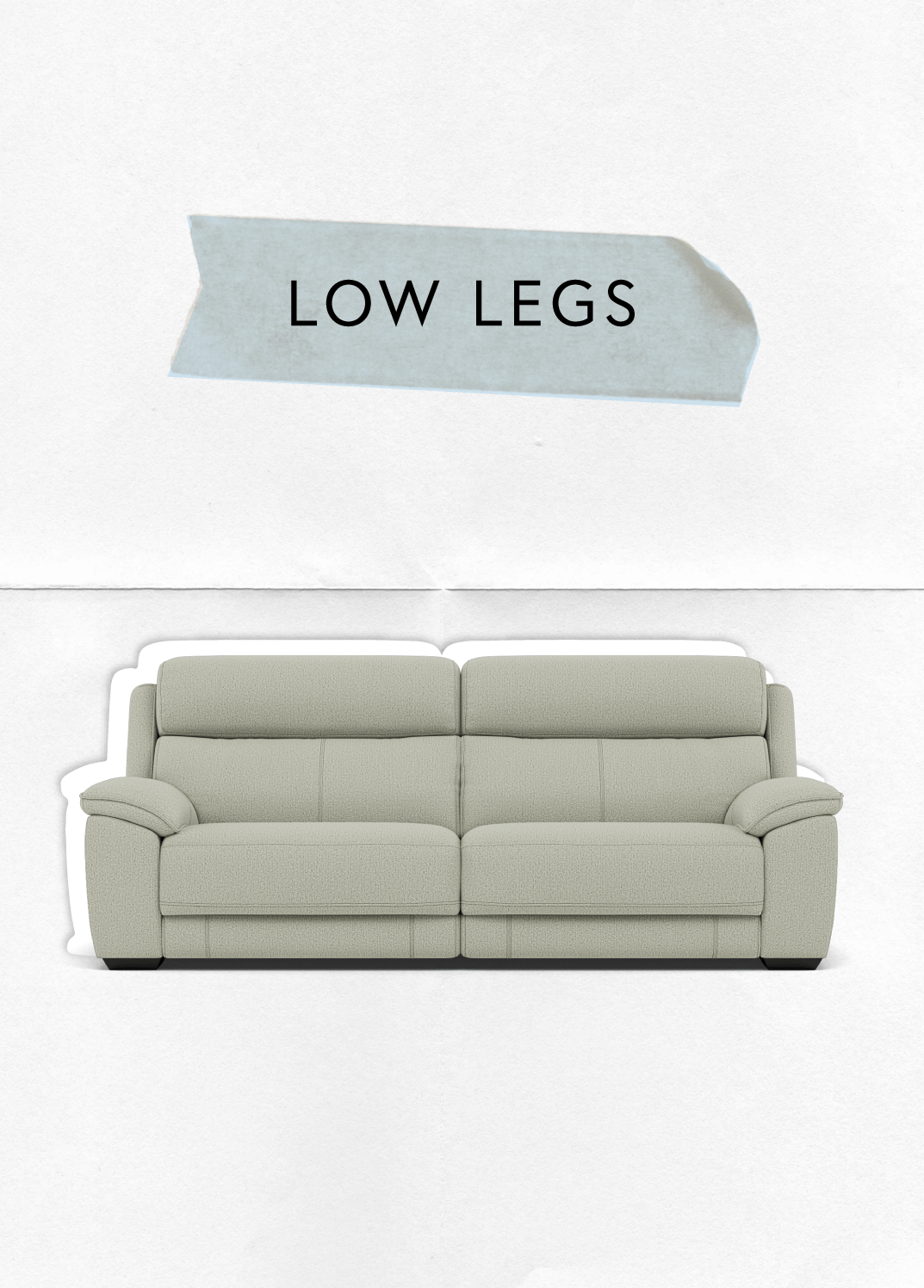 A light coloured sofa with low legs