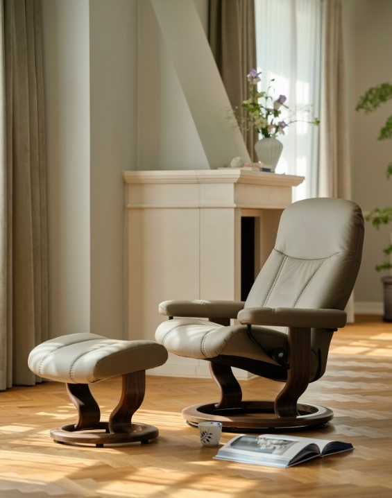 Beige, Stressless recliner with footstool