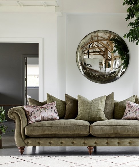 luxury green, fabric cushioned Alexander & James sofa