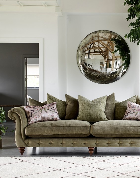 luxury green, fabric cushioned Alexander & James sofa