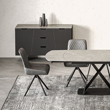 grey leather odessey close up dining chair with marble odessey extending dining table