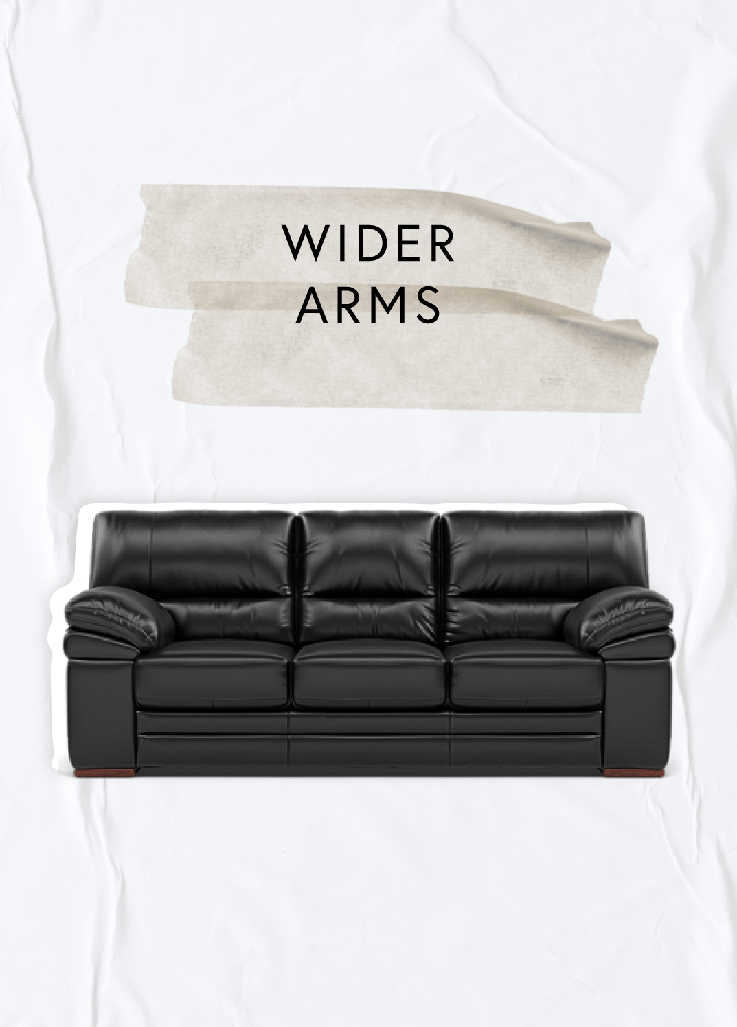 A black leather sofa with wider arms