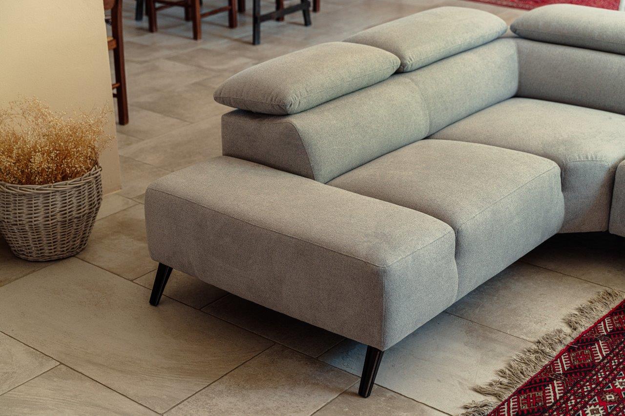 nicoletti grey leather corner sofa close up