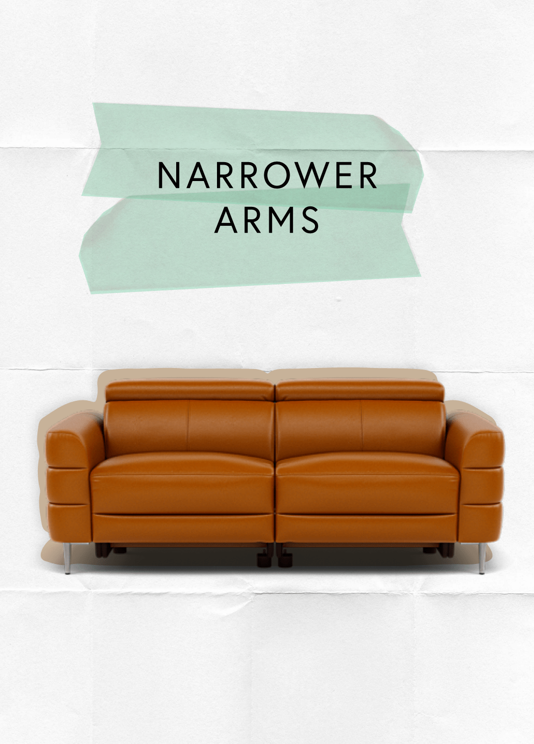 A tan brown leather sofa with narrow arms