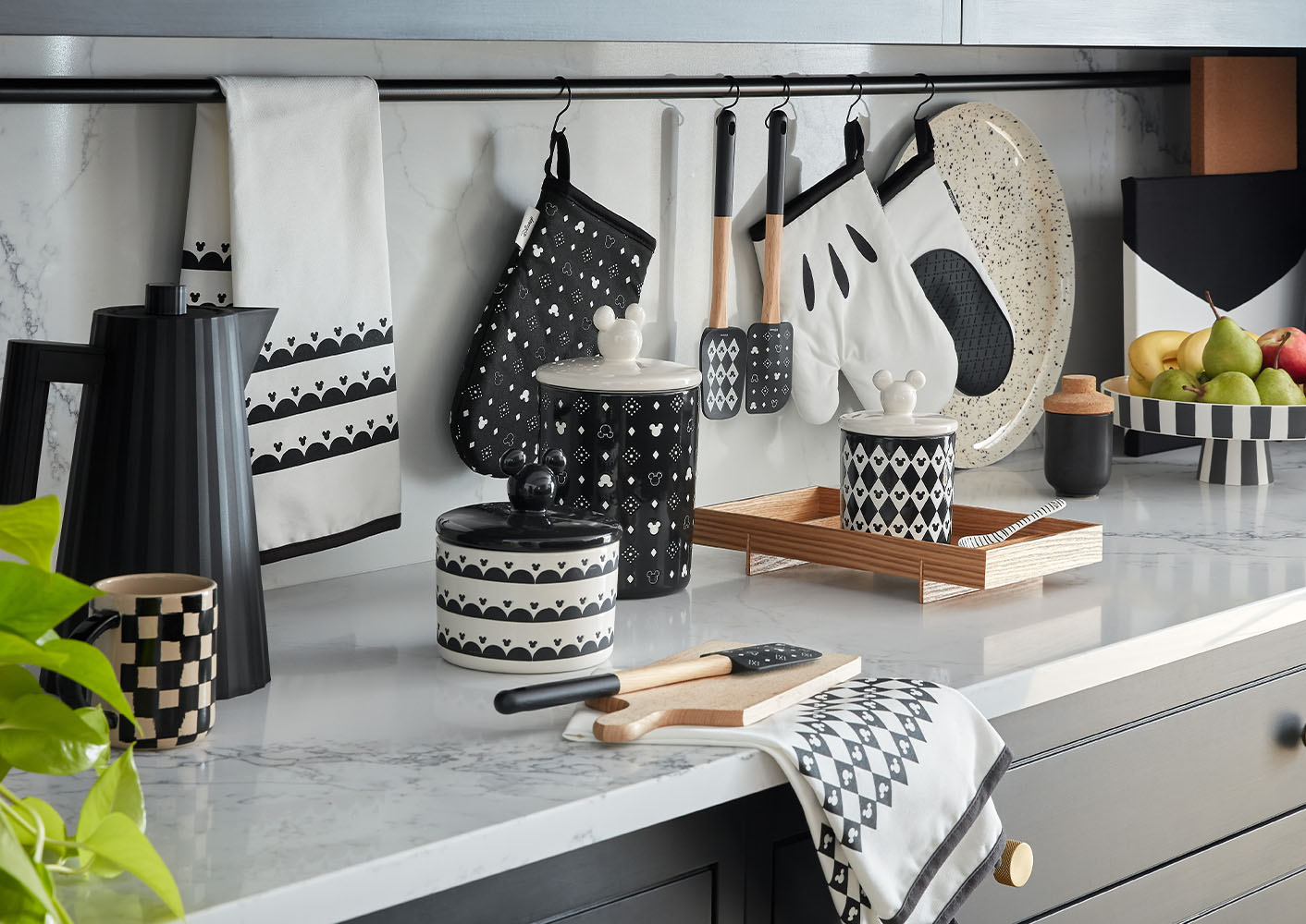 Prestige x Disney collaboration, including mickey mouse jars, oven gloves & spatula 