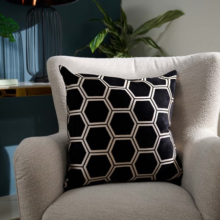 Ivor Black & Champagne Velvet Cushion Image